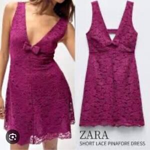 ZARA Fuchsia Short Lace Pinafore Dress